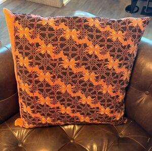 NWT Vintage One Of A Kind Sari Kantha Pillow-22in Orange/Black Floral